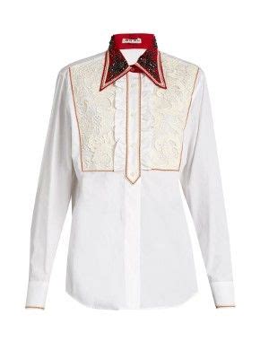 miu miu guipure-lace bib cotton-poplin shirt|Miu Miu Lace.